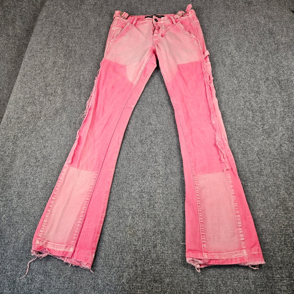 Valabasas Mens Pink Stacked Carpenter Jeans Distressed Paneled Size 30
